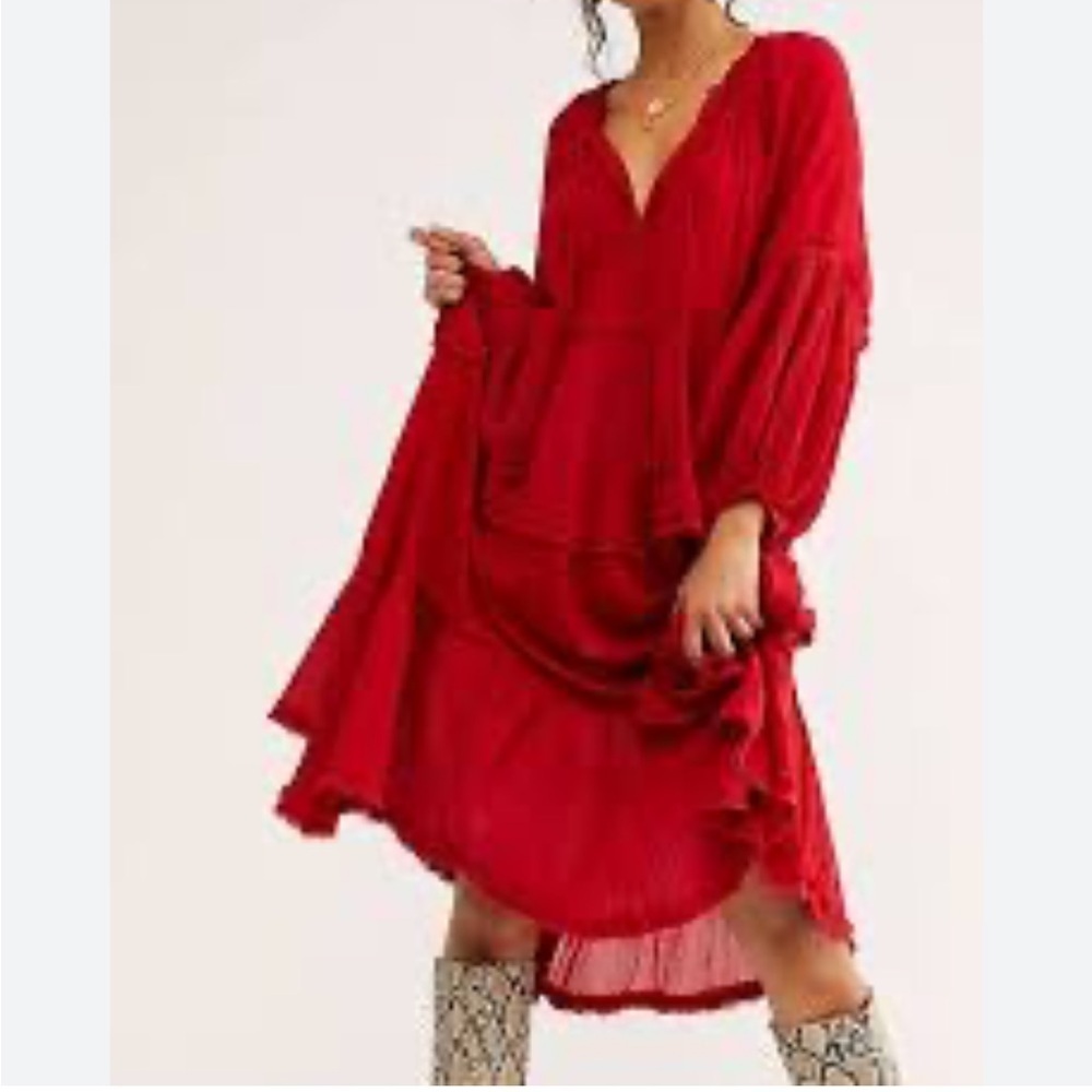 FREE PEOPLE Celestial Skies Tiered Dress Red Size XS
